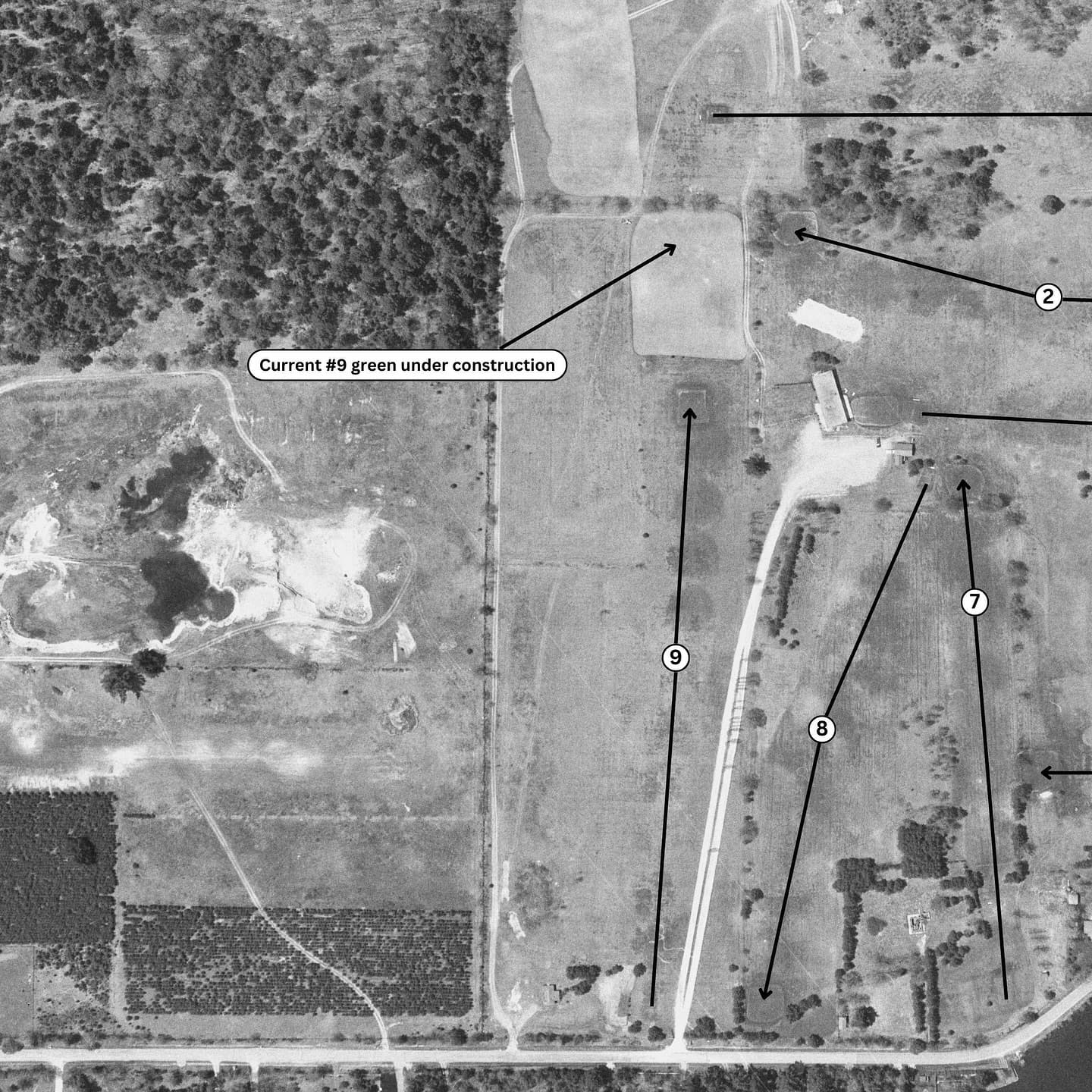 An aerial of the North Course from August 1st, 1968 π₯
The current 2nd and 5th holes can be seen under construction. They would later open for play in 1969. To make room for the new holes, the original 4th hole was removed and the original 5th and 6th holes were combined to create current day 6 North.
The current green for 9 North can also be seen under construction. This lengthened the hole by roughly 150 yards to make it a par 5. The new 9th green would later open for play in 1970.