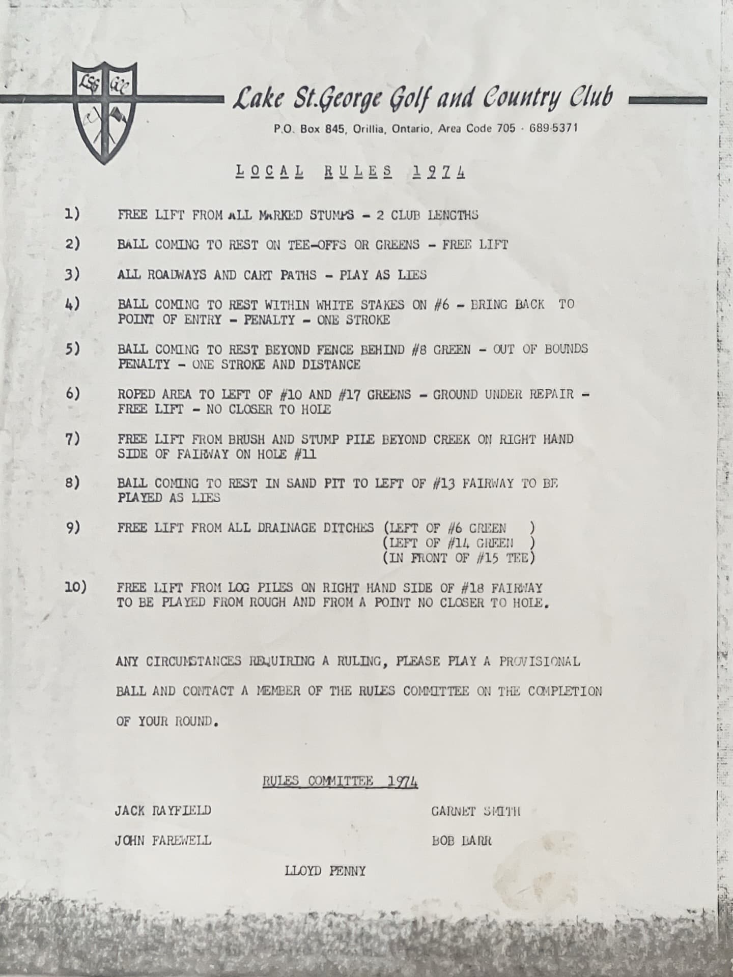 The local rules sheet from the 1974 club championship, which was won by Jack Rayfield.
Play it as it lies from all cart paths is sick π₯π₯